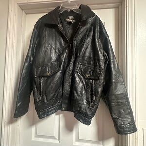 Vintage LeWorld Fine Leathers Patchwork Bomber Jacket Men's Size Large Black